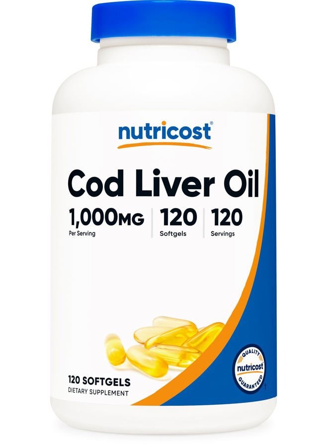 Nutricost Cod Liver Oil 1000mg, 120 Softgels - Non-GMO & Gluten Free - Image 1