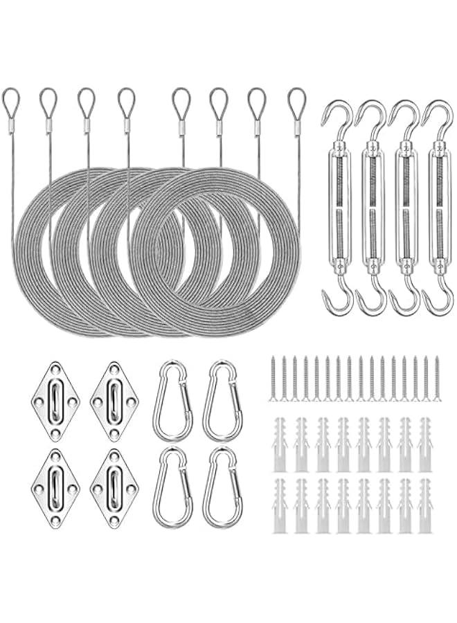 HOOKOR Durku 50pcs Shade Sail Hardware Kit, Sun Shade Hardware Kit with 304 Stainless Steel Wire Rope for Rectangle/Triangle Sun Shade Sails, Stainless Steel Accessories for for Garden Outdoors - Image 1