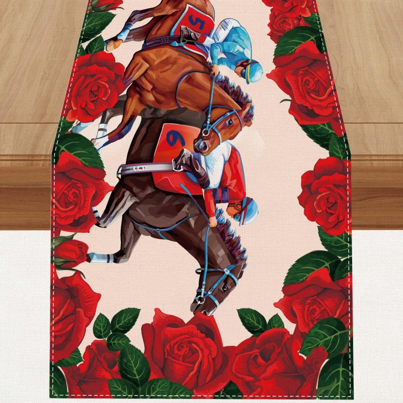 Linen Kentucky Horse Racing Table Runner 72 Inches Horse Race Game Decor Kentucy Party Decoration and Supplies for Home Kitchen Room Table
