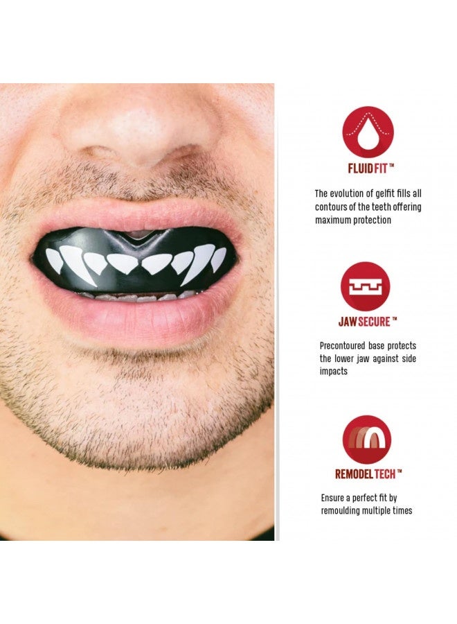 Safejawz Mouthguard Slim Fit, Adults And Junior Mouth Guard With Case For Boxing, Basketball, Lacrosse, Football, Mma, Martial Arts, Hockey And All Contact Sports (Adults 12+ Years, Black Fangz)