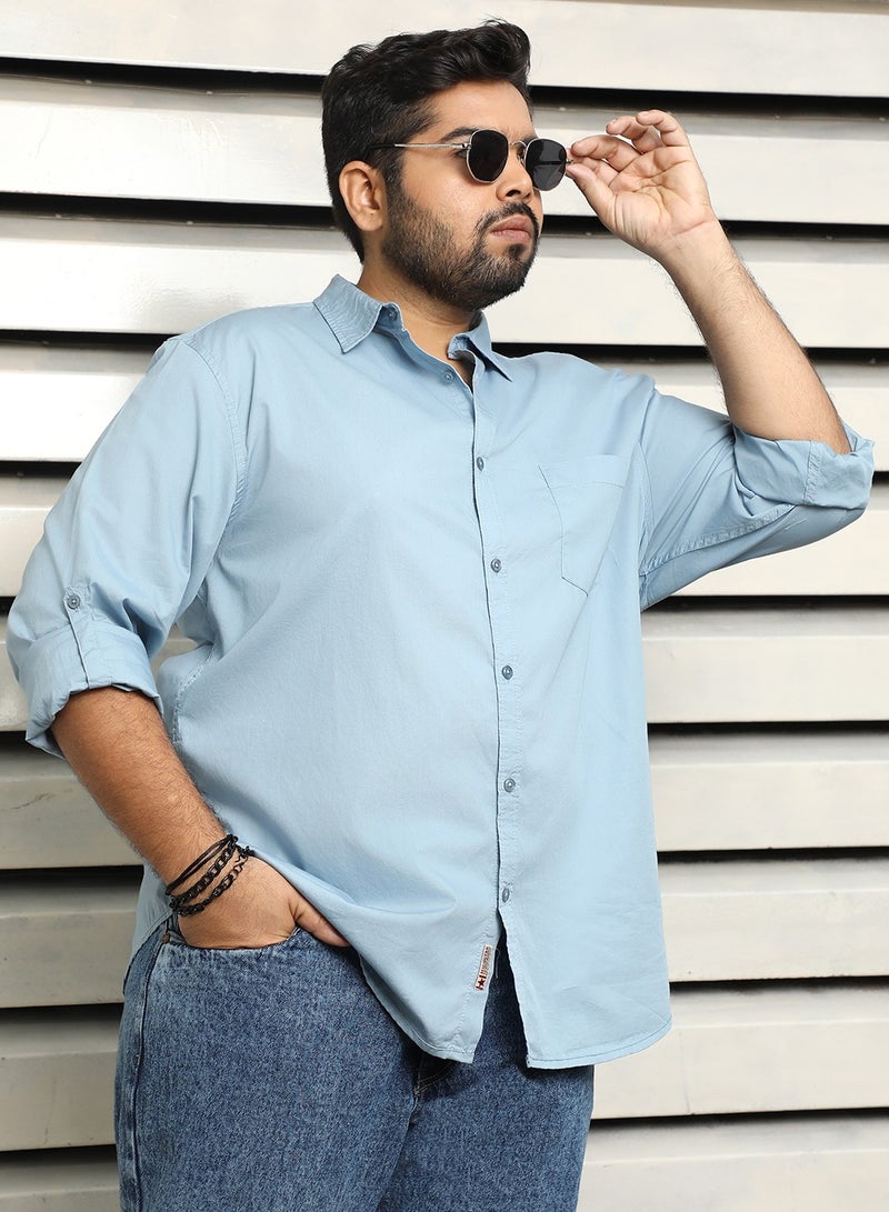 هاي ستار قميص كاجوال رجالي بقصة عادية أزرق مغبر - Image 1