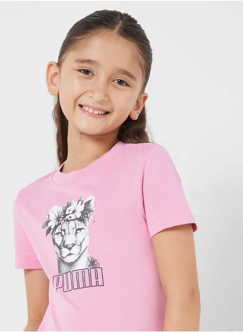PUMA Youth Graphic Flower Crown Cat T-Shirt