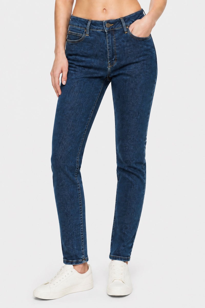 LEE Women Skinny Fit High Waist Washed Denim Jeans, Navy - Image 1