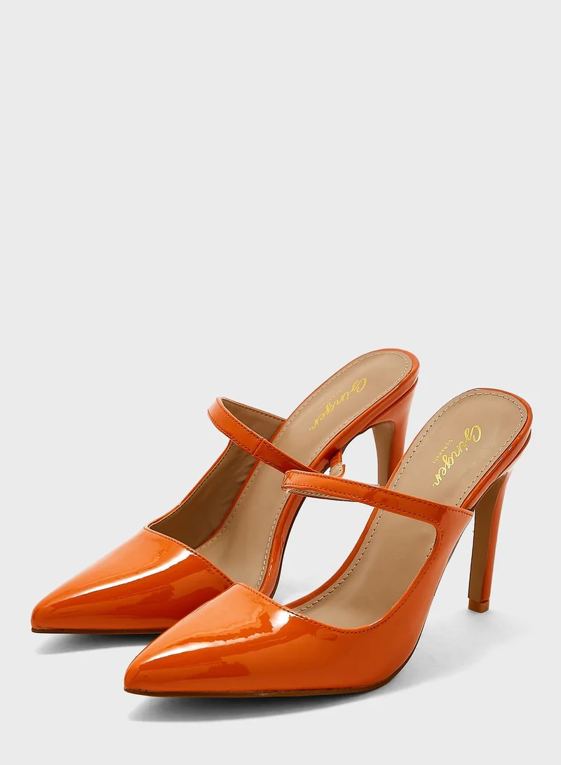 Ginger Strap Patent Pump