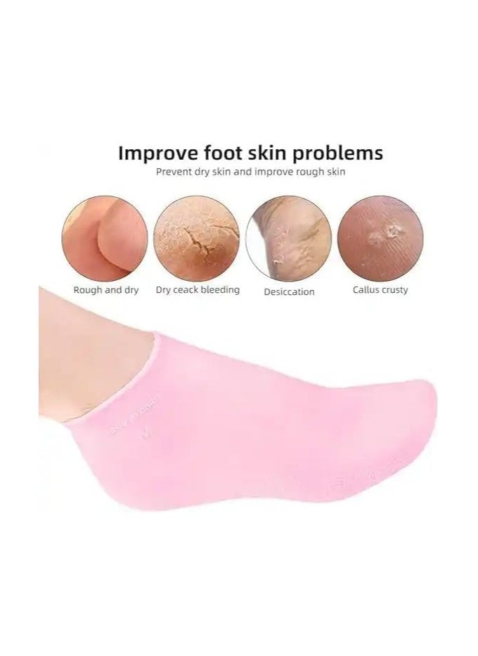 Generic Moisturizing Silicone Socks, Women Silicone Pedicure Socks Women Pedicure Socks Dry Feet Care Anti-Slip for Cracked Heels Smooth Rough Skin Pink  - Image 3