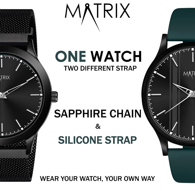 Matrix Swap Analog Black Dial Watch With Interchangeable Straps For Men & Boys (Black Chain & Teal, 22 Mm, 22 Mm) - Image 2