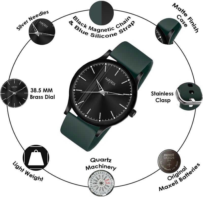 Matrix Swap Analog Black Dial Watch With Interchangeable Straps For Men & Boys (Black Chain & Teal, 22 Mm, 22 Mm) - Image 3