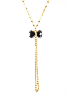 Stainless Steel Necklace Gold with a Black Zirconic Bowtie Pendant