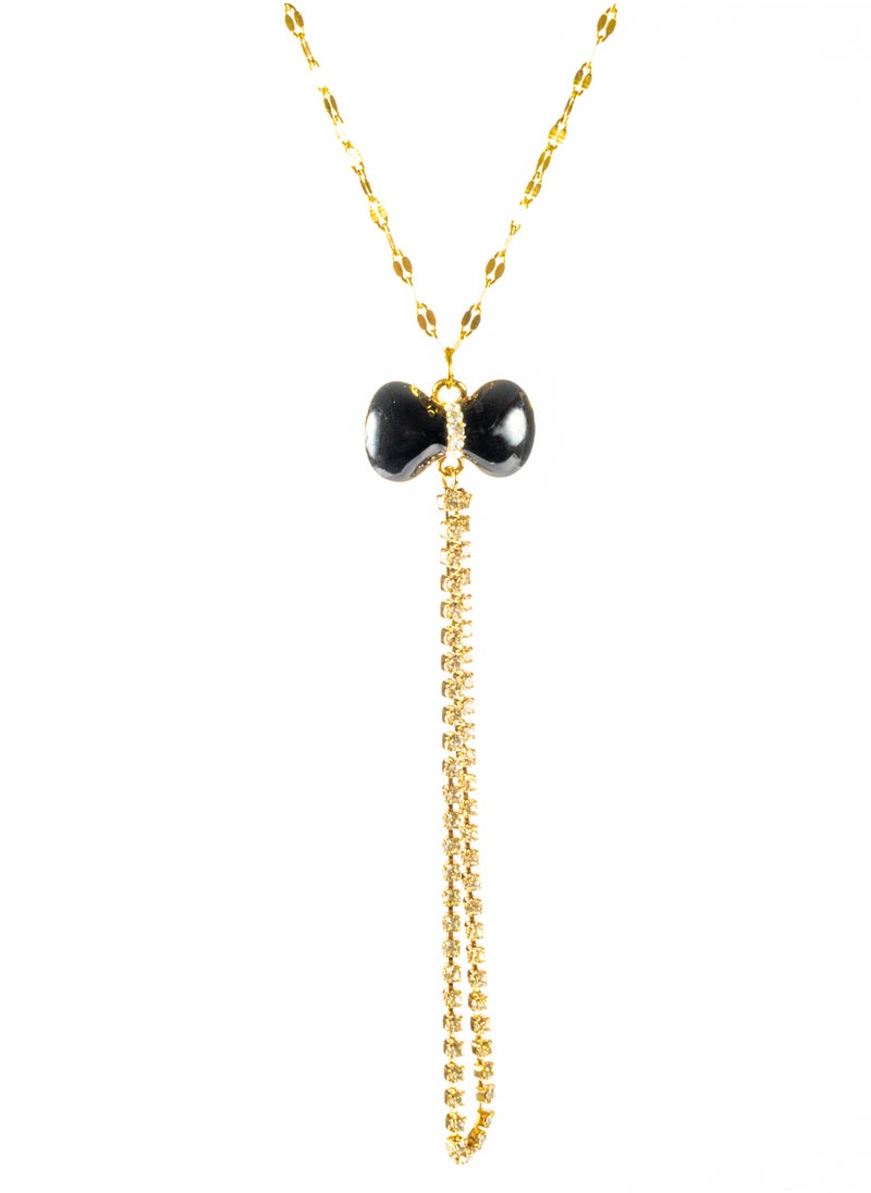 The Black Pearl Accessories - Stainless Steel Necklace Gold with a Black Zirconic Bowtie Pendant - Image 1