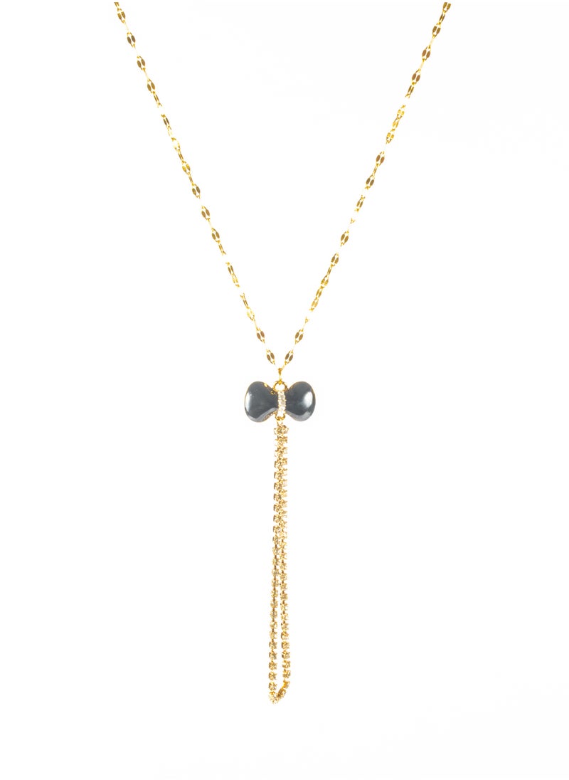 The Black Pearl Accessories - Stainless Steel Necklace Gold with a Black Zirconic Bowtie Pendant - Image 1