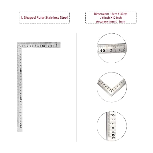 Cheerock L Shaped Ruler 6" x 12" Metal 90 Degree Square Ruler Right Angle Ruler for Carpenter Engineer - 300 x 150mm - Image 2
