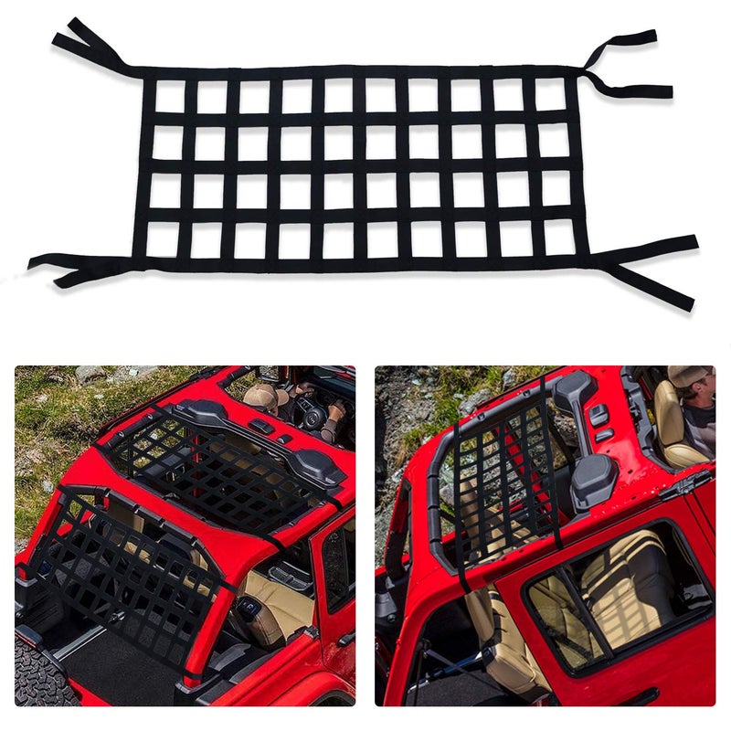 ONE250 Cargo Mesh Heavy Duty Net Roof Top Hammock or Rear Trunk Restraint Baggage Cover Compatible with Jeep Wrangler TJ JK JKU JL JLU YJ Sahara Rubicon Unlimited 19872024 2 Door 4 Door Black