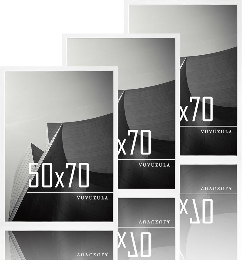 VUVUZULA Picture Frame 50 x 70 cm White Wooden Photo Frame MDF Frame 50 x 70 cm Set of 3 - Image 1