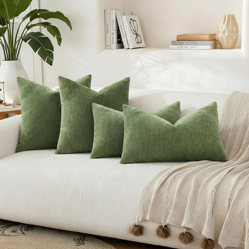 ديكور يو هوم أغطية وسائد زخرفية من ديكور يو هوم، شينيل، لون أخضر زيتوني، مقاس 24×24 بوصة، مجموعة من 2، أغطية وسائد أريكة ناعمة مزخرفة، مصبوغة بشكل متين، لمسة مخملية مزرعة محايدة، أغطية وسائد مربعة للأريكة والسرير وغرفة المعيشة - Image 5