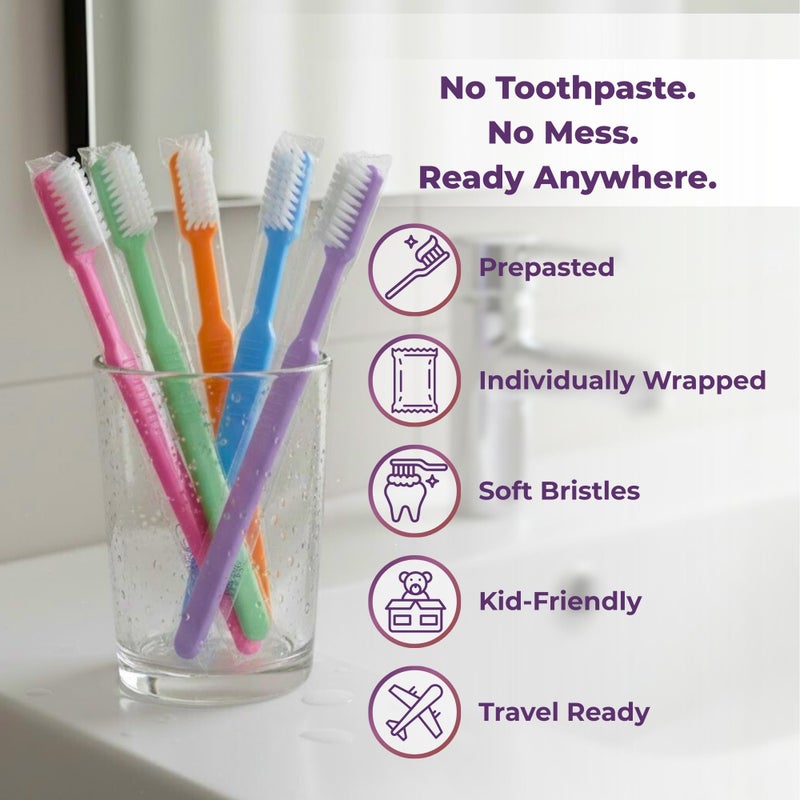 Avistar Kids 40 Prepasted Disposable Toothbrushes Individually Wrapped - Single Use Pre Pasted Disposable Toothbrushes with Toothpaste Built in - Waterless Toothbrush for Travel, Guests, Hotel, & Camping - Image 2
