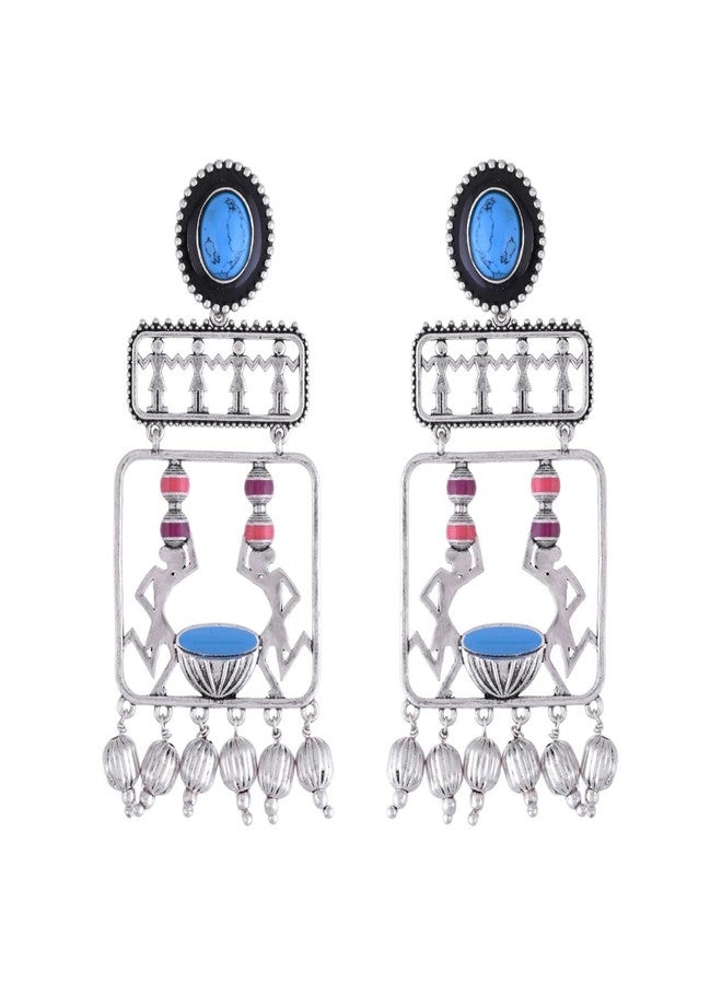 Voylla Warli Gajban Pani Ne Chali Oxidised Dangler Earrings for Women Enamel Ethnic Earrings Womens Day Gift for Her Tribal Inspired Jewellery - Image 1