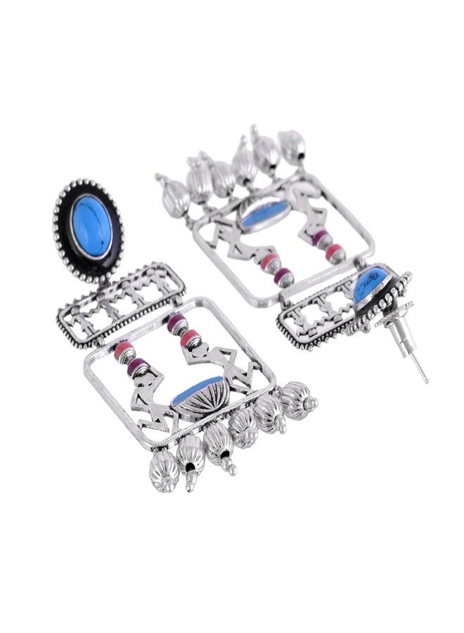 Voylla Warli Gajban Pani Ne Chali Oxidised Dangler Earrings for Women Enamel Ethnic Earrings Womens Day Gift for Her Tribal Inspired Jewellery - Image 5