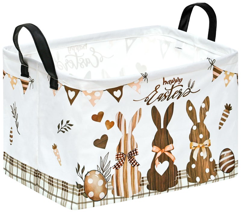 VAIVUSTO Easter Storage Basket Easter Bunny Storage Bin Collapsible Nursery Hamper Clothes Box Book Shelf Basket Easter Bunny Eggs Decor Easter Gifts - Image 2
