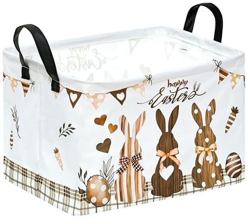 VAIVUSTO Easter Storage Basket Easter Bunny Storage Bin Collapsible Nursery Hamper Clothes Box Book Shelf Basket Easter Bunny Eggs Decor Easter Gifts - Image 1