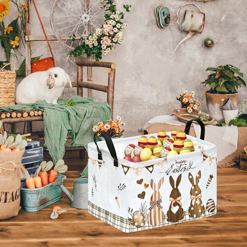 VAIVUSTO Easter Storage Basket Easter Bunny Storage Bin Collapsible Nursery Hamper Clothes Box Book Shelf Basket Easter Bunny Eggs Decor Easter Gifts - Image 3