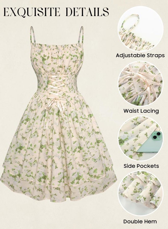Scarlet Darkness Summer Sundress for Women Floral Sleeveless Spaghetti Strap Dress, Green Floral, XL - Image 4