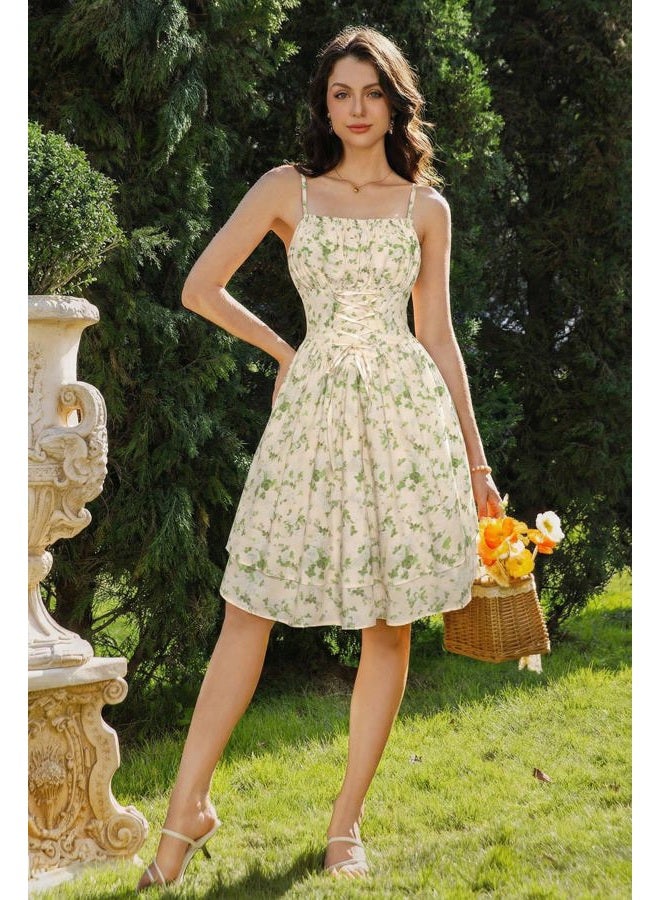 Scarlet Darkness Summer Sundress for Women Floral Sleeveless Spaghetti Strap Dress, Green Floral, XL - Image 3