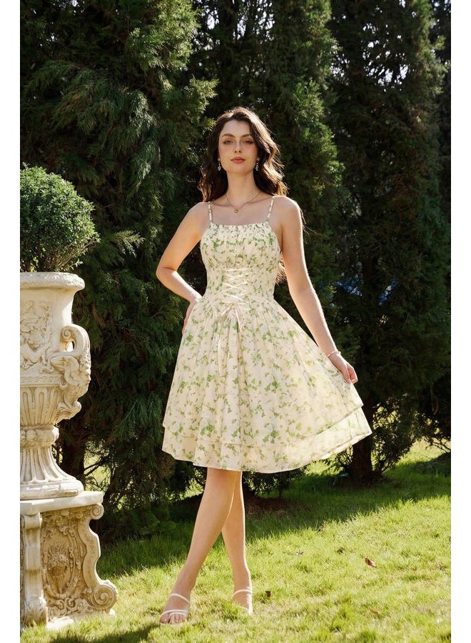 Scarlet Darkness Summer Sundress for Women Floral Sleeveless Spaghetti Strap Dress, Green Floral, XL - Image 2