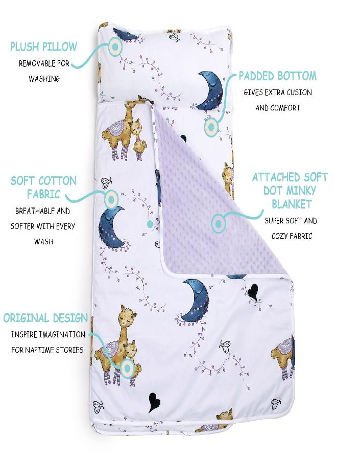 JumpOff Jo - Toddler Nap Mat - Sleeping Bag for Kids with Removable Pillow for Preschool, Daycare, and Sleepovers - Measures 43 x 21 Inches with Original Design - Llama & Mama