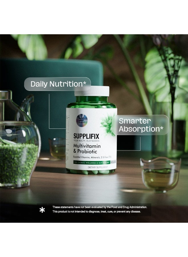 Supplifix Multivitamin & Probiotic Capsules for Daily Wellness, Gut Health, Immune Support & Energy, 60 Capsules - Image 2