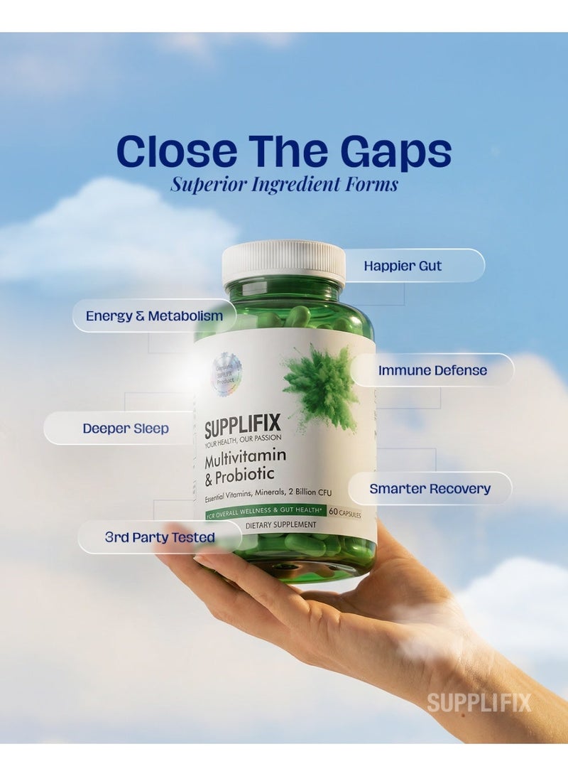 Supplifix Multivitamin & Probiotic Capsules for Daily Wellness, Gut Health, Immune Support & Energy, 60 Capsules - Image 3