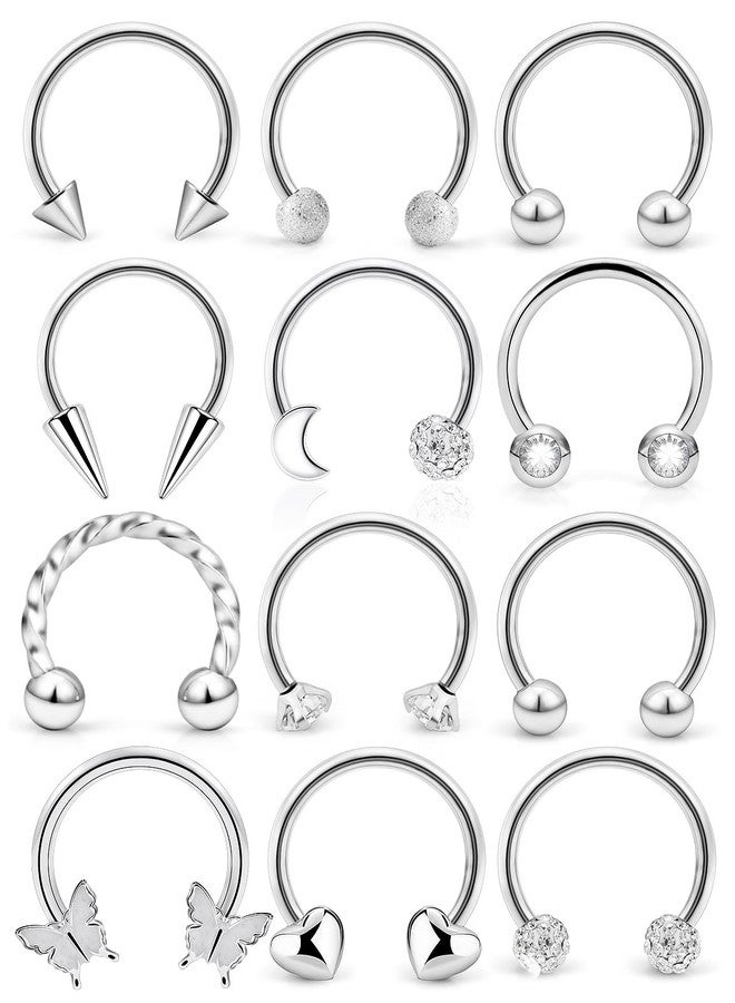 Hoeudjo Smiley Piercing Jewelry Surgical Steel Septum Rings 16g Septum Nose Rings for Women Horseshoe Nose Ring with Cubic Zirconia Heart Butterfly Inner Diameter 10mm (3/8") - Image 1