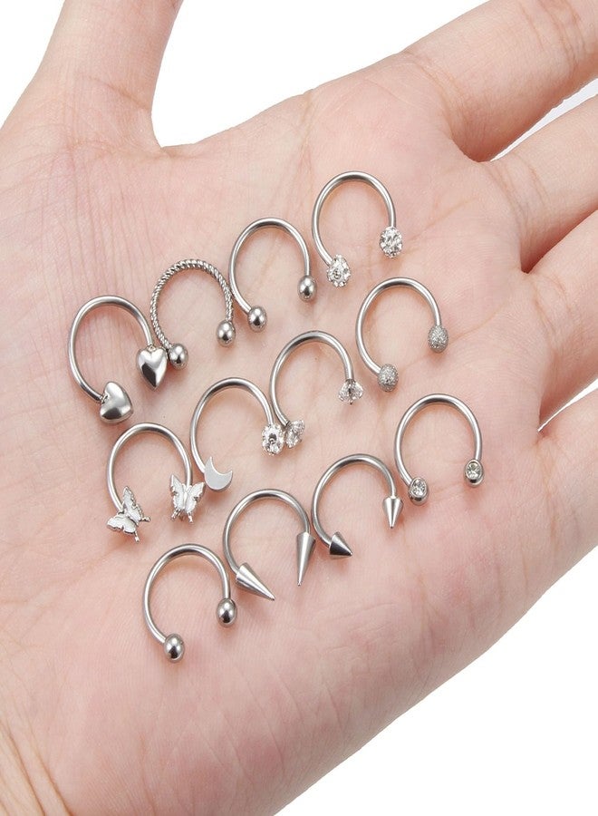 Hoeudjo Smiley Piercing Jewelry Surgical Steel Septum Rings 16g Septum Nose Rings for Women Horseshoe Nose Ring with Cubic Zirconia Heart Butterfly Inner Diameter 10mm (3/8") - Image 5