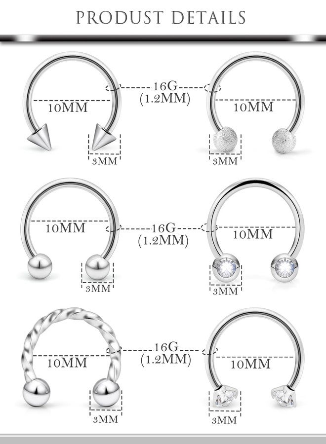 Hoeudjo Smiley Piercing Jewelry Surgical Steel Septum Rings 16g Septum Nose Rings for Women Horseshoe Nose Ring with Cubic Zirconia Heart Butterfly Inner Diameter 10mm (3/8") - Image 2