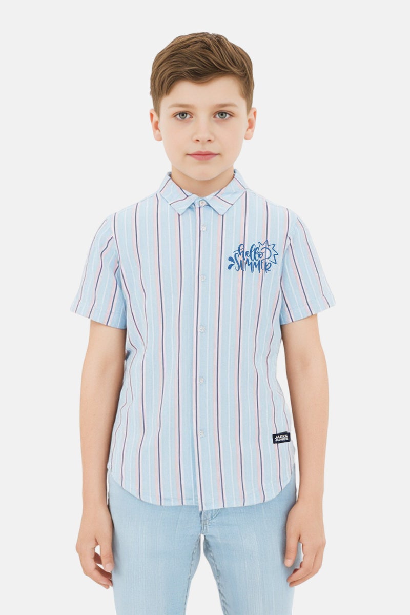 JACK & JONES Kids Boy Stripe Short Sleeve Casual Shirt, Multicolor - Image 1