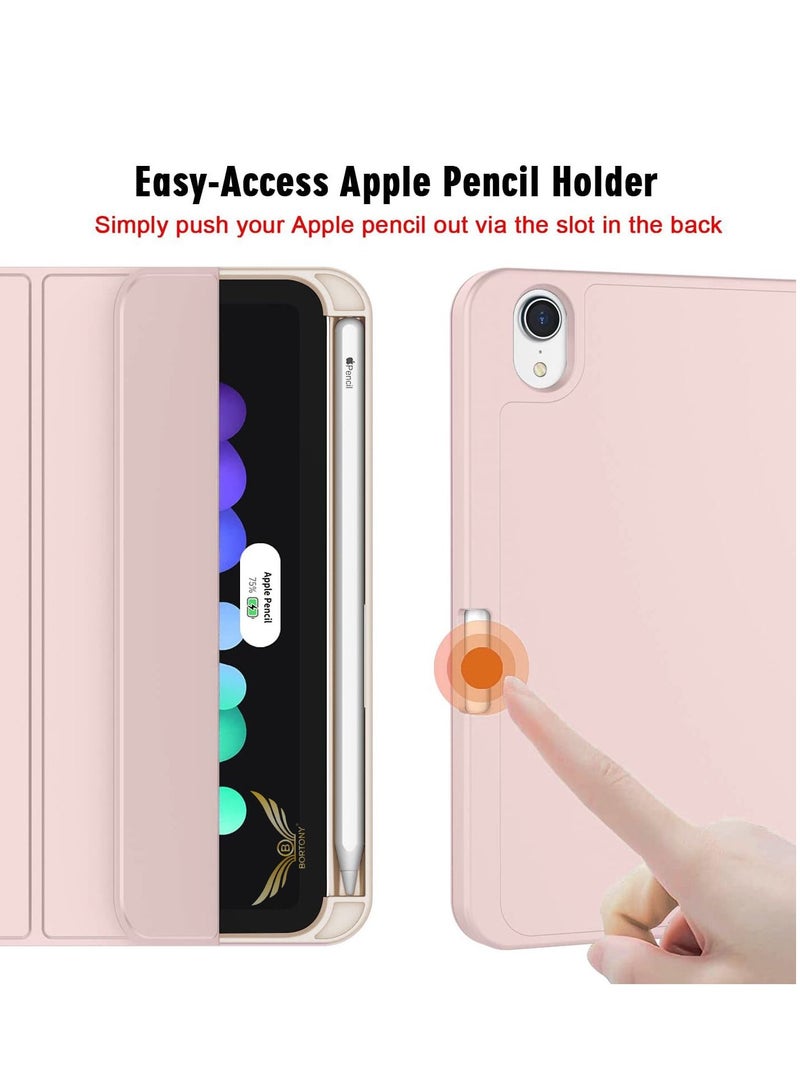 سرير - القط جراب قابل للطي لجهاز آيباد ميني 6 مع حامل أقلام لون زهري - Image 2