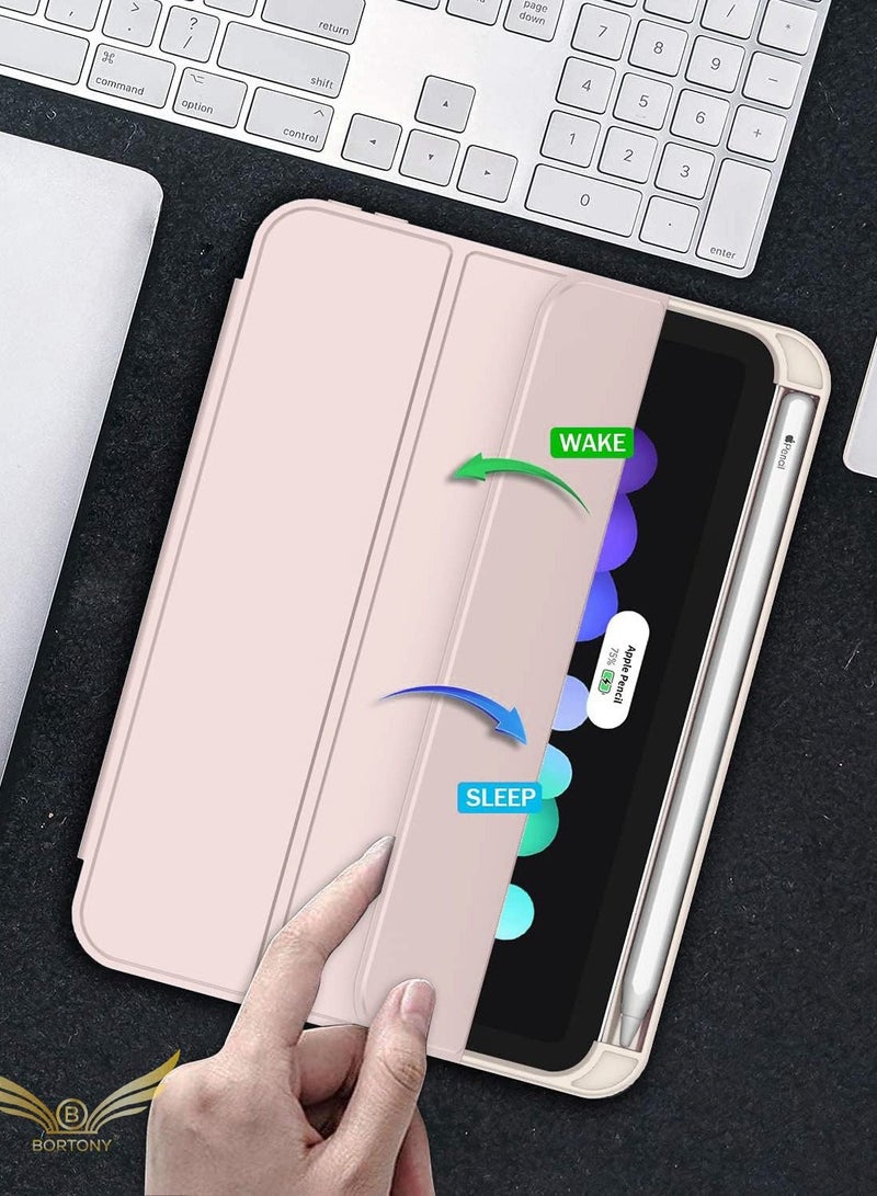 سرير - القط جراب قابل للطي لجهاز آيباد ميني 6 مع حامل أقلام لون زهري - Image 5