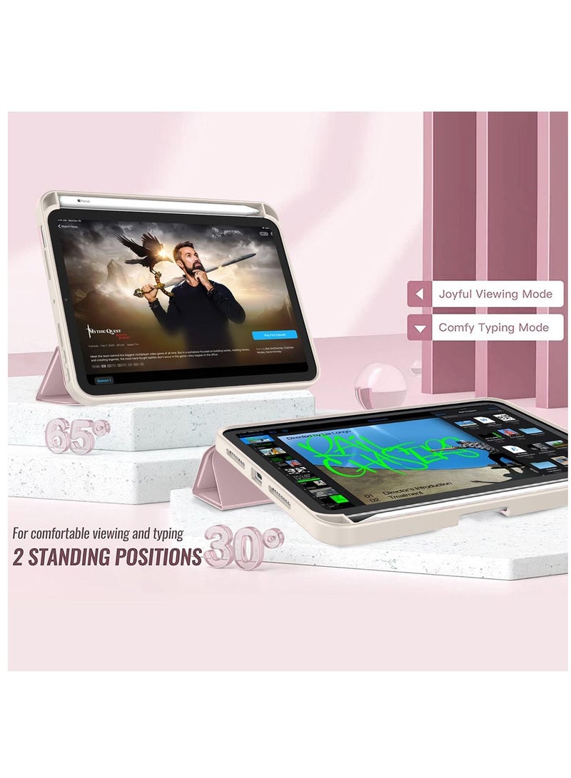 سرير - القط جراب قابل للطي لجهاز آيباد ميني 6 مع حامل أقلام لون زهري - Image 4