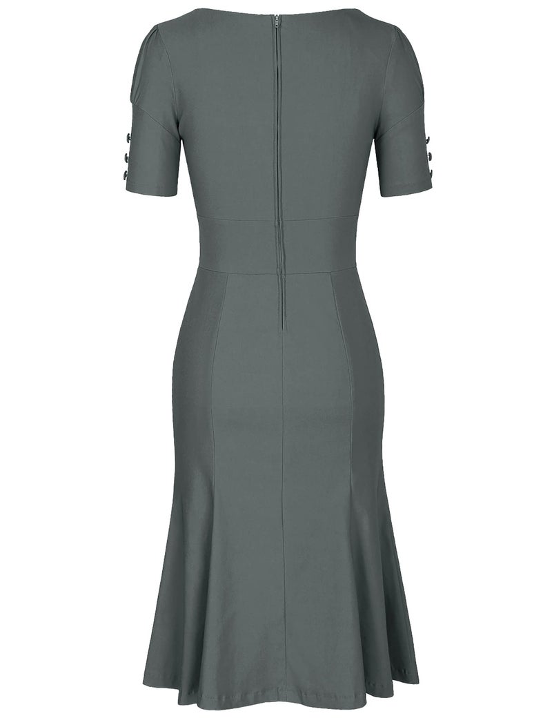 MUXXN Women's 50s 60s Boat Neck Frill Sleeve Formal Business Dress (Gray M) - Image 3