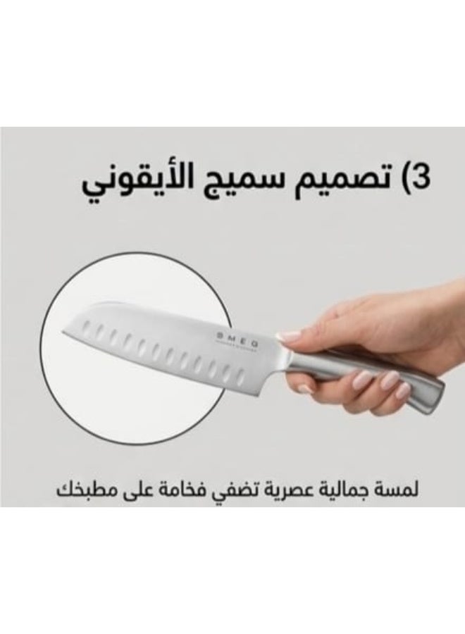 سميج طقم سكاكين مطبخ سميج (SMEG) المكون من 6 قطع – شفرات من الفولاذ الألماني المقاوم للصدأ مع مقابض معدنية مريحة، طقم احترافي بتصميم إيطالي عصري ومقاوم للتآكل – فضي - Image 5