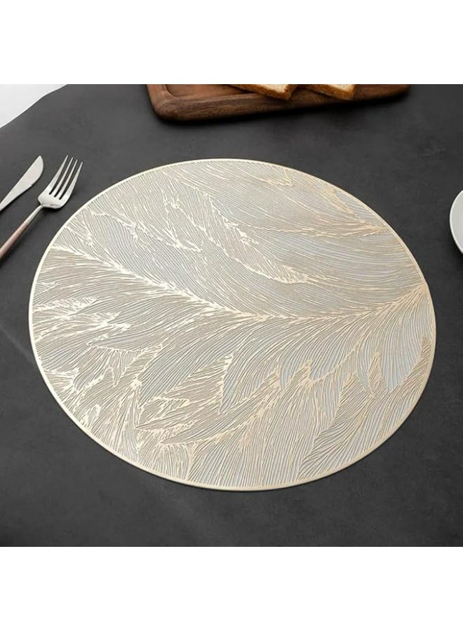 4PCS Gold Round Placemats Set, Luxury Metallic Dining Table Mats with 3D Embossed Texture, Waterproof Non-Slip Heat Resistant PVC Place Mats, Elegant Kitchen Table Decor for Home, Party & Guest Serving - Image 1