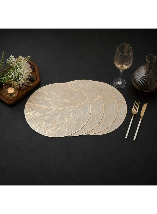 4PCS Gold Round Placemats Set, Luxury Metallic Dining Table Mats with 3D Embossed Texture, Waterproof Non-Slip Heat Resistant PVC Place Mats, Elegant Kitchen Table Decor for Home, Party & Guest Serving - Image 2