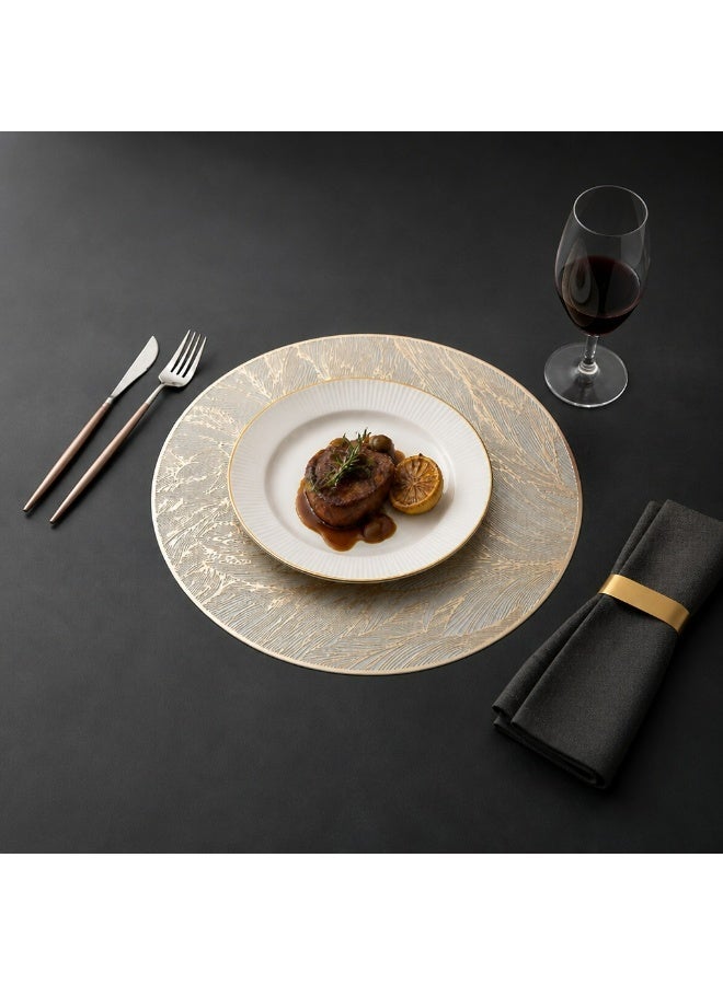4PCS Gold Round Placemats Set, Luxury Metallic Dining Table Mats with 3D Embossed Texture, Waterproof Non-Slip Heat Resistant PVC Place Mats, Elegant Kitchen Table Decor for Home, Party & Guest Serving - Image 3