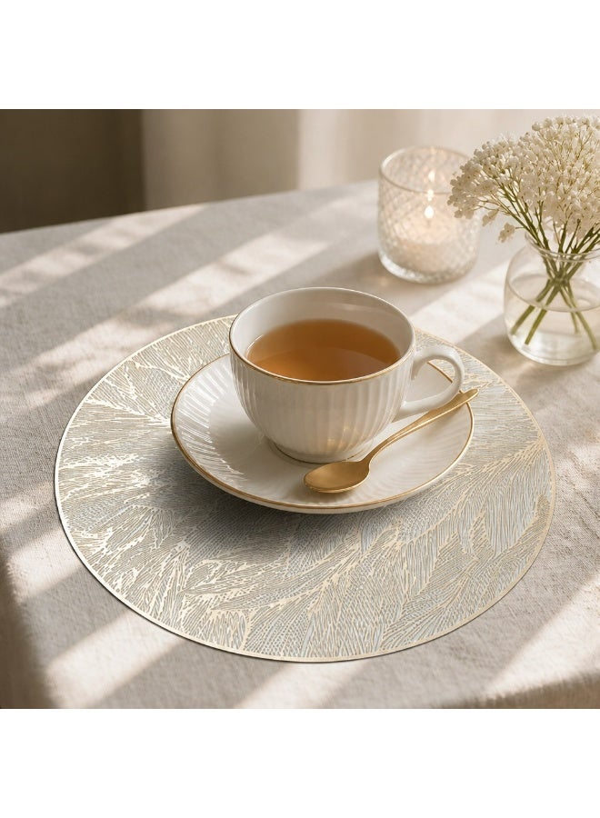 4PCS Gold Round Placemats Set, Luxury Metallic Dining Table Mats with 3D Embossed Texture, Waterproof Non-Slip Heat Resistant PVC Place Mats, Elegant Kitchen Table Decor for Home, Party & Guest Serving - Image 4