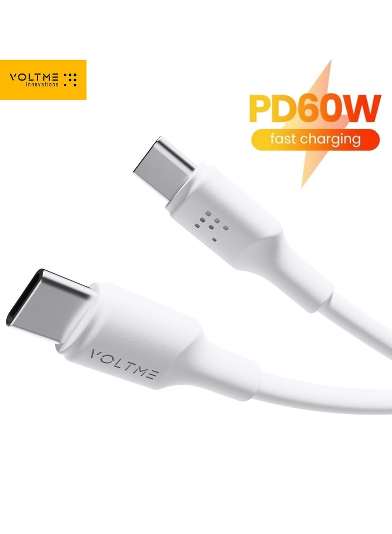 فولتمي ٦٠W (٣A) بي دي تايب-C تو تايب-C فاست تشارجينغ كابل، يو إس بي-C باور كورد متوافق مع آيفون إير، آيفون ١٧/١٧ برو/١٧ برو ماكس، ١٦/١٦ برو/١٦ بلس، ١٥ سيريز، آيباد برو/إير/ميني ٦، ماك بوك برو/إير، سامسونج جالاكسي S٢٥/S٢٤/S٢٣ ألترا، شاومي، هواوي، جوجل بكسل، لابتوبات، تابلتس والمزيد (١.٢م) - أبيض - Image 1