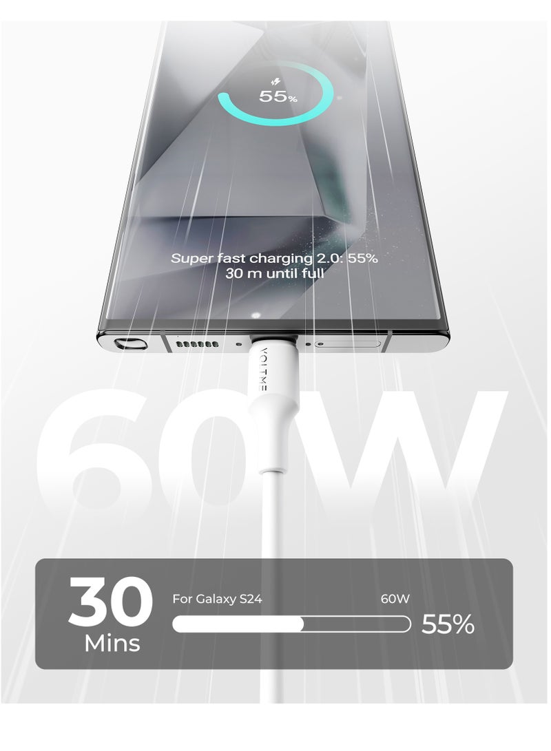 فولتمي ٦٠W (٣A) بي دي تايب-C تو تايب-C فاست تشارجينغ كابل، يو إس بي-C باور كورد متوافق مع آيفون إير، آيفون ١٧/١٧ برو/١٧ برو ماكس، ١٦/١٦ برو/١٦ بلس، ١٥ سيريز، آيباد برو/إير/ميني ٦، ماك بوك برو/إير، سامسونج جالاكسي S٢٥/S٢٤/S٢٣ ألترا، شاومي، هواوي، جوجل بكسل، لابتوبات، تابلتس والمزيد (١.٢م) - أبيض - Image 2