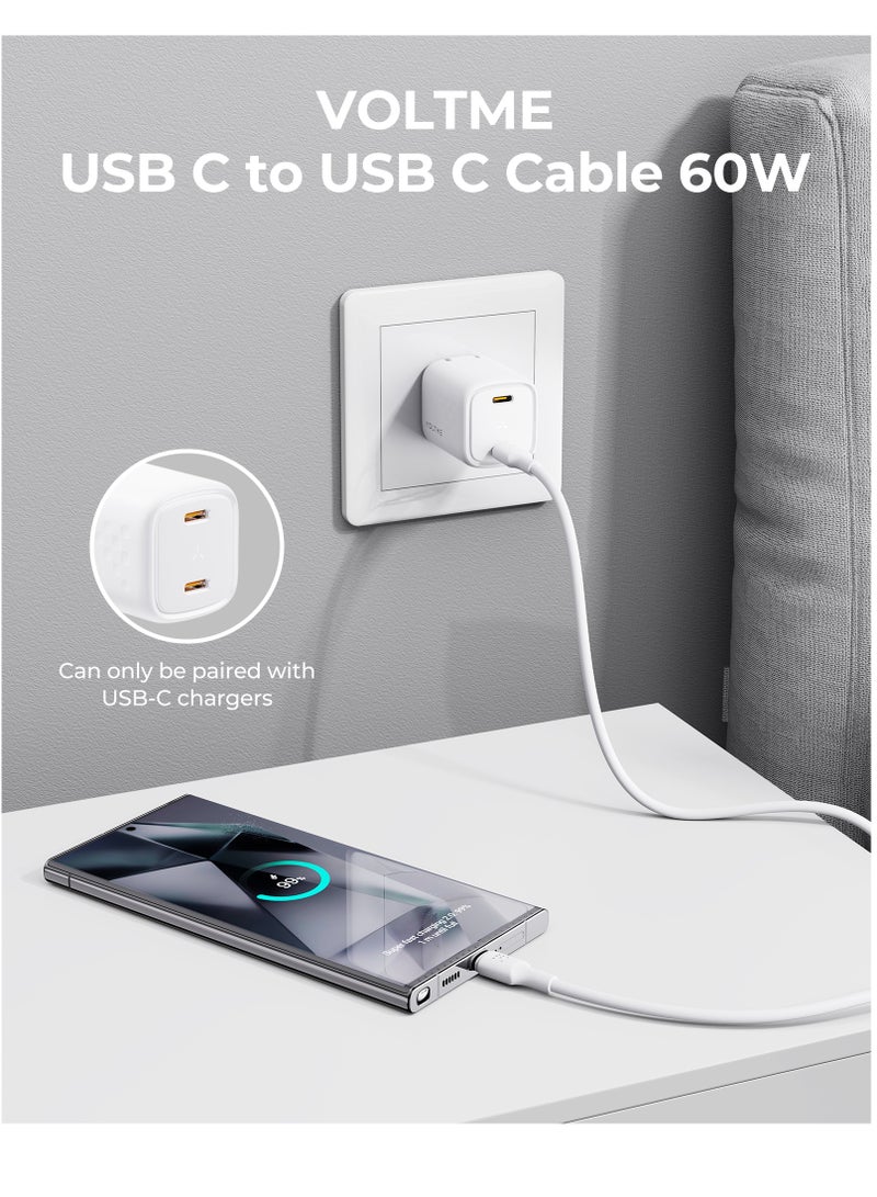 فولتمي ٦٠W (٣A) بي دي تايب-C تو تايب-C فاست تشارجينغ كابل، يو إس بي-C باور كورد متوافق مع آيفون إير، آيفون ١٧/١٧ برو/١٧ برو ماكس، ١٦/١٦ برو/١٦ بلس، ١٥ سيريز، آيباد برو/إير/ميني ٦، ماك بوك برو/إير، سامسونج جالاكسي S٢٥/S٢٤/S٢٣ ألترا، شاومي، هواوي، جوجل بكسل، لابتوبات، تابلتس والمزيد (١.٢م) - أبيض - Image 3