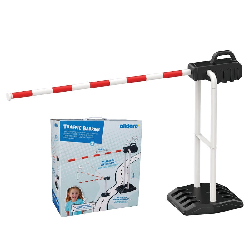 alldoro Kids Traffic Barrier | 110cm Wide 68cm Tall | Adjustable Red-White Arm | Snap-Together Assembly | Fillable Base | Road Safety Toy Age 3+ - Image 1