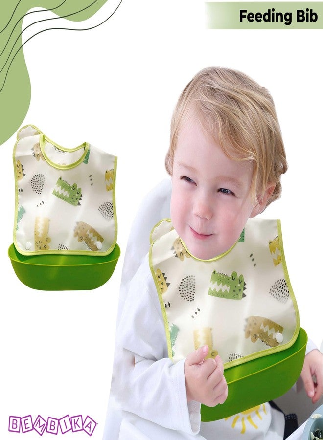 Bembika Baby Feeding Essential Baby Fabric Feeding Bib Waterproof, Washable Lightweight and Ideal for Feeding Baby & Toddlers - (Green) - Image 2