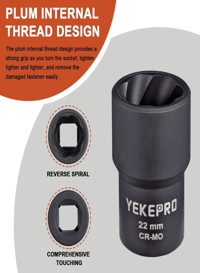 YEKEPRO 7PCS Lug Nut Removal Tool, 1/2" Drive Impact Twist Lug Nut Removal Socket Set, Wheel Lock Removal Kit, Stripped For Damaged, Frozen, Studs, Rusted, Nuts & Screws, Cr-Mo Steel - Image 3