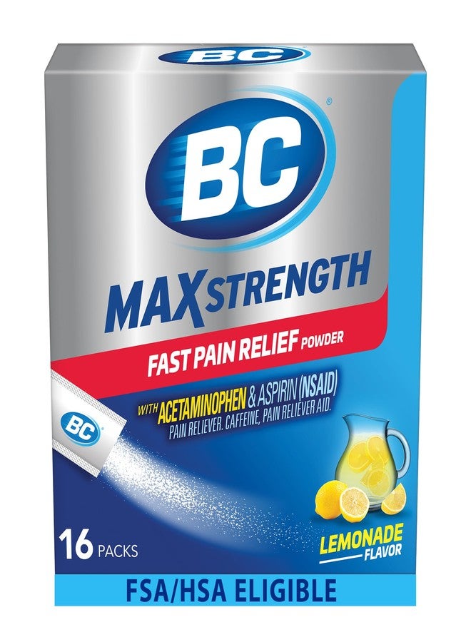 BC MAX Strength Fast Pain Relief Powder, Lemonade Flavor Aspirin 500mg and Acetaminophen 500mg Dissolve Packs, 16 Count - Image 1